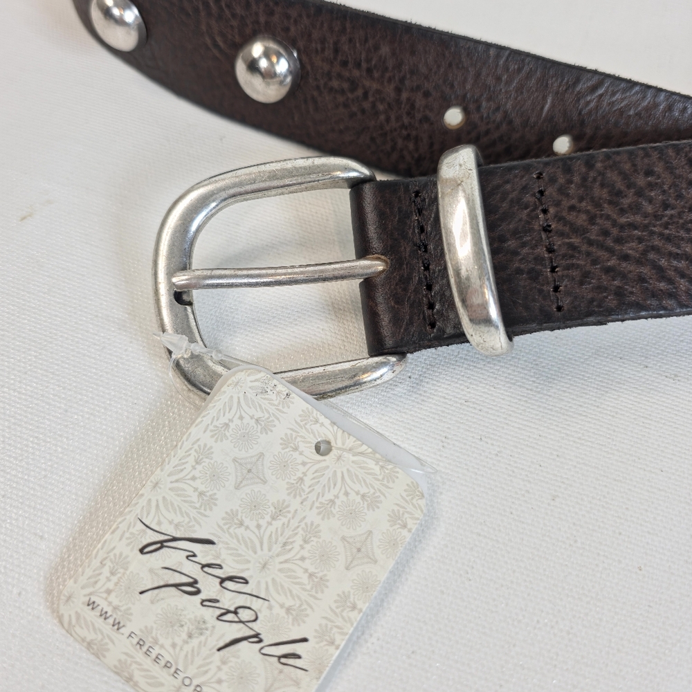 Free People Rhodes Stud Belt Brown Silver Studs Size M/L NWT 100% Leather - Picture 7 of 10